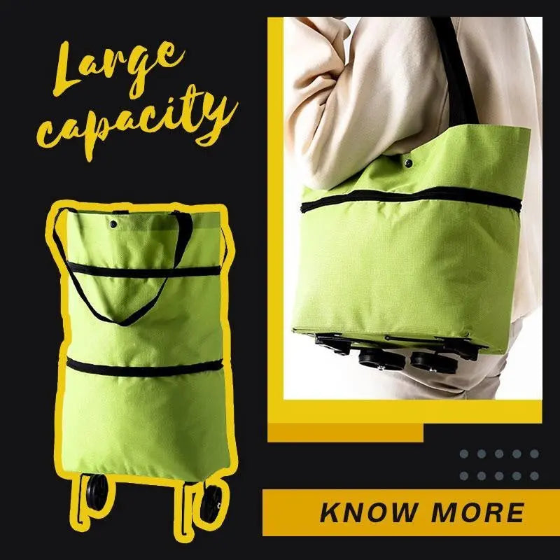 2 in 1 Foldable Shopping Cart with Wheels Premium Oxford Fabric Multifunction Shopping Bag Organizer High Capacity LeRameauShop